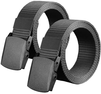 Heshebuy 2 Pieces Nylon Canvas Belt for Men and Women Commuter All-match Automatic Buckle Belt Outdoors, Military Tactical Belt For Leisure Sports (2 Pcs Black)