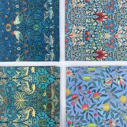 William Morris 100% Cotton Percale 4 Pack Designer Fat Quarter Bundle FQ Fabric Packs Quilting Patchwork Craft Sewing Material | 19 x 20 (50cm x 52cm) (Bundle 2)