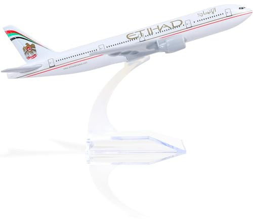 QIYUMOKE Boeing 777 Etihad Airways 1/400 Modelo de avión de metal fundido a presión con soporte, exhibición de aleación de avión, kit de modelo coleccionable para entusiastas de la aviación, regalo