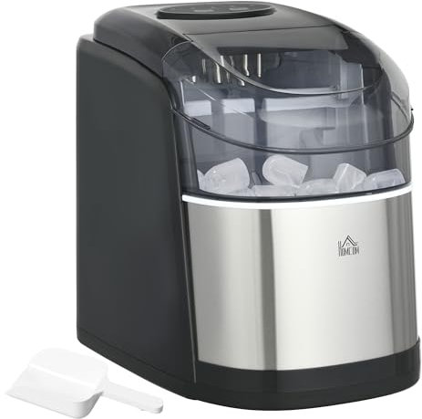 HOMCOM Machine à glaçons 12kg en 24h, Machine Glacon autonettoyant, capacité réservoir 1,8 L, Affichage LED, pelle et panier inclus, en acier Inox pour Maison, Cuisine, Bar
