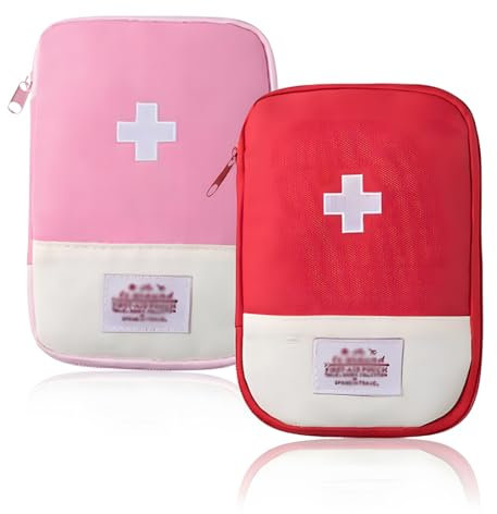NHQZ 2 pièces Rouge et Rose Kit Pronto Soccorso Kit Pronto Soccorso Auto Porta Medicine da Viaggio Kit di Primo Soccorso Portatile, Borsa Vuota Piccolo Pillola Organizzatore Facile Trasporta