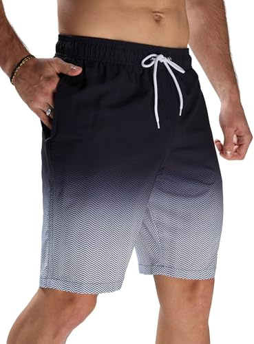 Arcweg Maillots de Bain Homme Short de Bain 2 en 1 à Séchage Rapide avec Doublure en Maille et Cordon de Serrage pour la Plage Short de Bain Décontracté pour l'été Piscine Noir Gris S(EU)