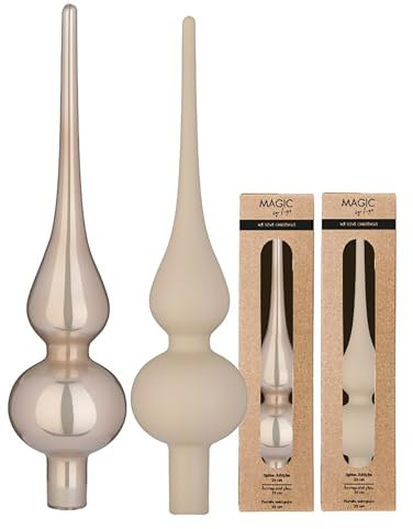 Punta per albero di Natale, in vetro, 26 cm x 1 pezzo, opaca o lucida, assortita, per albero di Natale, decorazione per albero di Natale, colore tortora