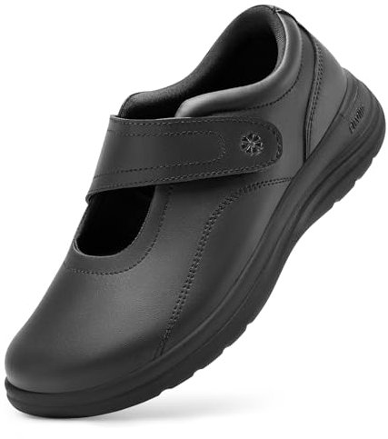 FitVille BriskWalk Elite V8 Extra Weit Freizeit Schuhe mit Klettverschluss für Damen Leder Schwarz 42 EU X-Weit