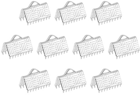 QUARKZMAN 150Pcs Pinces Serrage d'Extrémité Ruban, 10mm Texture Rayures Pinch Cord Extrémités Fermoir pour Ruban Marque-Page Extrémités Porte-Clés Diy Bracelet Making, Blanc Argent