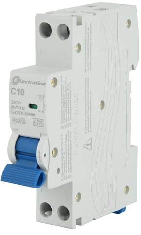 Electraline 87001 10-A-Miniatur-Leistungsschalter, Kennlinie C (optimaler Schutz gegen Überstrom und Kurzschluss), 1P+N, 4,5 kA, 240 V, CE-, KEMA-KEUR- und UKCA-zertifiziert