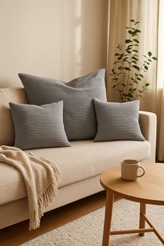 XDREAM Coussin de canapé XXL en velours côtelé avec petit coussin de canapé | Coussin de canapé confortable avec housse en velours | Coussin de couchage ou coussin de sol gris | Coussin XXL 90 x 90 cm