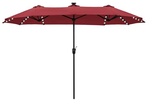 PHI VILLA Parasol de Jardin Extérieur,2x3,8m Parasol Double Face Rectangulaire avec LED Lampe et Manivelle,Protection Solaire pour Terrasse, Résistant à l'Eau,Anti au vent,Orange Rouge