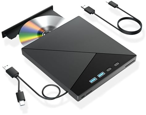 Unità esterna 7 in 1 USB3.0, masterizzatore CD DVD +/-RW, lettore con porte SD/TF, unità ottica 4k compatibile Windows