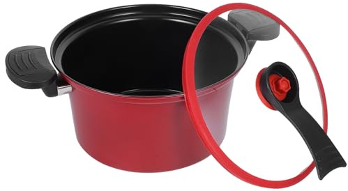 PLAFOPE Multifunctional Micro Pressure Cooking Pot Red Nonstick Slow Cooker for Gas and Induction Stove Safe Soup and Stew Pot with Ergonomic Double Handles