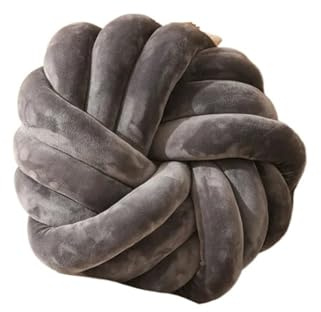 XIUsheUA Handknuten kudde, rund kudde, handgjord rosett, heminredning, för säng, soffa, sovrum, julklapp (mörkgrå)