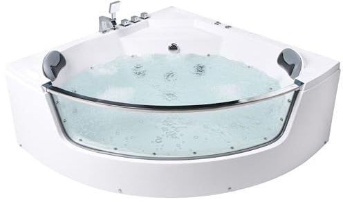 Luxus LED Whirlwanne Eckbadewanne Spa weiß große Wanne mit Massage 210 x 148 cm Tamula
