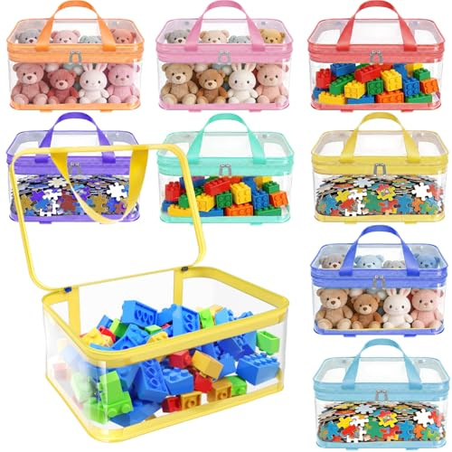 8 Packs Extra Large Toy Storage Bags with Labels, Reusable Clear PVC Board Game Storage, Travel Waterproof Toy Organizer Bags with Name Tag and Manual Pocket for Building Blocks 33x15x24cm