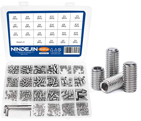 NINDEJIN Lot de 666 vis sans tête M2 M3 M4 M5 M6 M8 vis à six pans creux avec assortiment de clés Allen pour fixer la poignée de porte