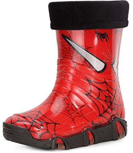 Ladeheid Kinder Mädchen Jungen Gummistiefel Gefüttert Swk39 (Rot Spinnen 39, 31/32 EU)