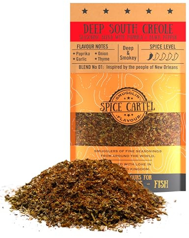 Deep Creole di Spice Cartel. Dai al tuo riso, maiale e gamberi una svolta in Louisiana. 35G Casa ribellabile. Realizzato a mano nel Regno Unito.
