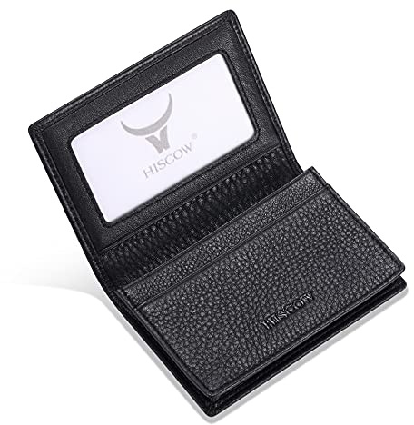 Funda de piel para tarjetas de visita para hombres y mujeres, piel de becerro italiana, Negro guijarro, S, Clásico
