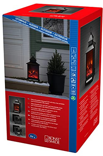 Konstsmide LED Laterne, groß, Kamin, 8h Timer, Trafo- und battebetrieben, 6 warm weiße Dioden, 4, 5V Außentrafo/batteriebetrieben, 0, 6W, schwarzes Kabel, Batterie: 3 x C 1, 5V (exkl.) - 4344-000