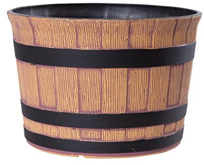 Jinfa Pflanzkübel Kunststoff Holzoptik | Farbe Walnuss | Design Barrique Ø 36 cm | Blumenkübel Übertopf Garten, Balkon & Terrasse | Wetterfest & Dekorativ