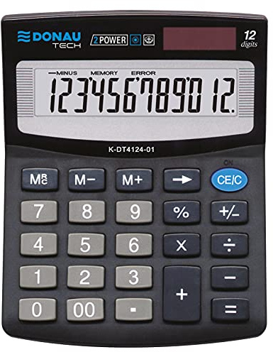 Calculadora de sobremesa DONAU Tech/K-DT4124-01 función raíz de 12 dígitos/ 125x100x27mm/ Color: Negro/calculadora con Display de 12 dígitos/ 5 años de garantía