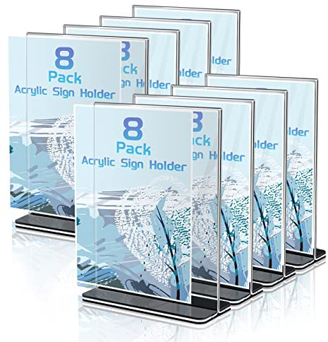 Toowood Menu Sign Holder, Doppelseitiger T-förmiger transparenter Acryl Tischkartenhalter, Menu Display für Office Business Restaurant ect.（8,A5