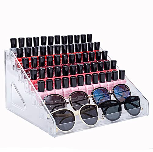 ALUYUYO 7-Tier Nail Polish & Sunglasses Organizer | Screwless Cosmetic Display Shelf for Makeup, Jewelry, Eyeglasses Storage | Non-Slip Bathroom Vanity Shelf for Essential Oils