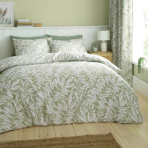 Catherine Lansfield Sorrel Leaf Reversible King Duvet Cover Set with Pillowcases Green
