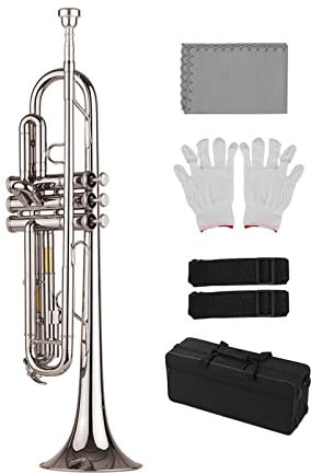 VSOLS Standard-B-Trompete, Messingmaterial, Blasinstrument mit Mundstück, Tragetasche, Handschuhe, Reinigungstuch (Color : A)