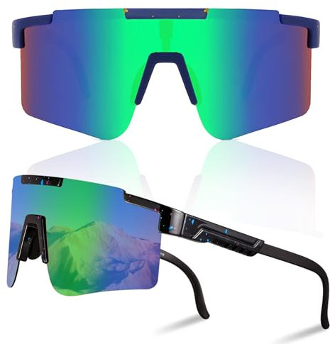 1X Schnelle Brille,Fahrradbrille,Rave Sonnenbrille Herren Damen mit Verstellbarem Bügel,Sportbrille Rennrad Brille Herren,Polarisierte UV400 Schutzbrille Radsportbrille zum Laufen Glof Ski im Freie
