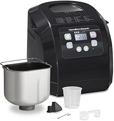 Hamilton Beach Automatic Bread Maker Machine, Digital, Programmable, 12 Settings + Gluten Free, PFAS-Free Nonstick Pan + Kneading Paddle, 2 lb Capacity, Black