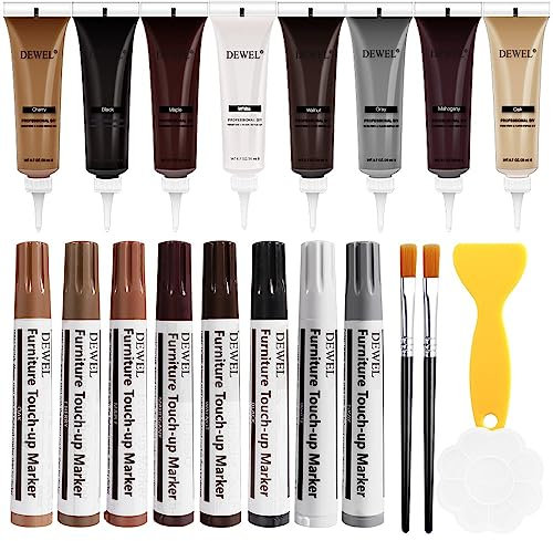 DEWEL Kits de Reparación de Madera Mejorados, Rellenos de Madera y Marcas de Reparación de 8 Colores, Rotuladores Reparador de Madera de Kit para Arañazos, Grietas, Puertas de Madera, Suelos, Mesas