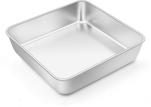Onader Moule à gâteau carré, en acier inoxydable, 20 x 20 x 5 cm, parfait pour brownie, lasagnes, gâteaux, passe au lave-vaisselle et durable