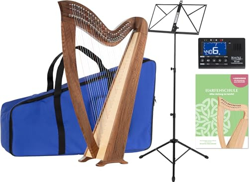 Classic Cantabile H-29 WN Arpa Celta: 29 cuerdas, semitono, afinada en Mi bemol mayor. Incluye funda, escuela, atril, afinador y 2 llaves. Altura: 101 cm.