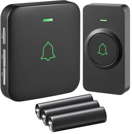 AVANTEK Kabellose Türklingel Batteriebetrieben, Mini Funkklingel 300M mit 2 Empfänger, IP55 Wasserdicht Elektronische Türglocken, 52 Melodien auf 5 Stufen Volumes mit LED Anzeige