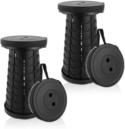 DAJAVE 2 Stück Teleskophocker, Camping Hocker Klappbarer, Faltbar Tragbarer Klapphocker mit großer Tragfähigkeit, Camping Hocker Faltbar für Outdoor Camping, Angeln, Indoor-Familien, Schwarz