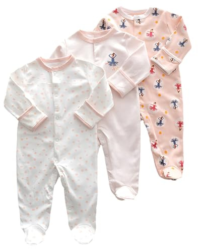 amropi Bebé Niñas Niños Mono Peleles Algodón Mameluco de Manga Larga Pijama Pack de 3 0-3 Meses,Estilo01