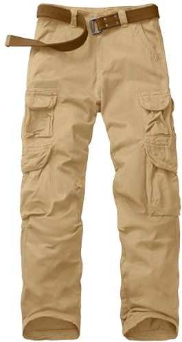 Faysfad Men's Cargo Trousers Combat Military Tactical Cotton Work Pants with Multiple Pockets(6325,Khaki,36)