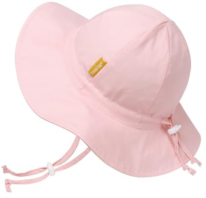 Baby Girl Sun Hat with UPF 50+ Outdoor Adjustable Toddler Beach Hat with Wide Brim Bucket Hats for Kids 6-24 Months Pink