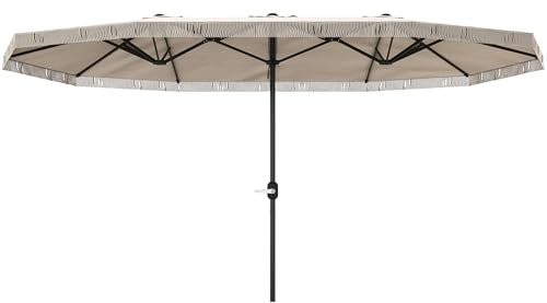 Outsunny Ombrellone Doppio 450x265 cm con Manovella, Prese d'Aria e Frange, Ombrellone da Giardino a 12 Stecche in Metallo e Poliestere 180g/㎡, Anti UV30+, per Giardino, Terrazza e Balcone, Crema