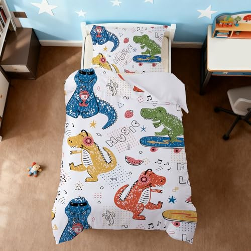 ZTYROLJ Påslakan 140 x 200 barnsängkläder, flickpåslakan med dragkedja 1 person tryckt påslakan 1 x örngott 65 x 65 cm (dinosaurier, 90 x 190 cm 40 x 60 cm)