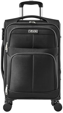 VEVOR Softside Expandable Luggage with Spinner Wheels, 20 inch / 50.8 cm Softside Carry on Luggage, Lightweight Checked Suitcase with Expandable Zippered Pocket and TSA Lock, Black