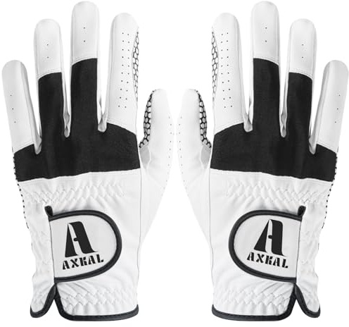 AXKAL Golf Gloves Men Extra Grip Anti Slip 2 Pack/ 1 Pair, Left Right Hand Golf Gloves All-Weather Breathable with Durability Material Sizes S M ML L XL (L, Ambidextrous)