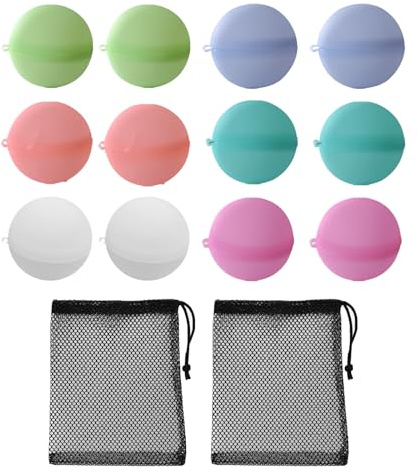 SSKHE Lot de 12 bombes à eau en silicone,réutilisables,remplissables bombe à eau avec 2 sacs en maille,jouet d'eau d'été pour le plage,piscine