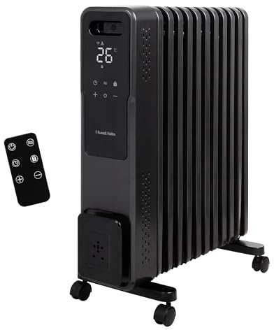 Russell Hobbs 11 Fin Oil Filled Radiator 2500W, Portable Electric Heater with 4 Heat Modes, Touch Control, LED Display & Remote Control, Overheat & Tip Over Protection, 25m² Room Size, RHOFR2500-M-D