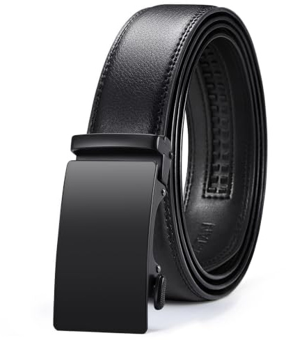 VATAN Ceinture Homme Réglable à Cliquet en Cuir avec Boucle Automatique pour Homme Largueur-3.5cm (Classique - Noir, 125cm/38-42 taille réglable)