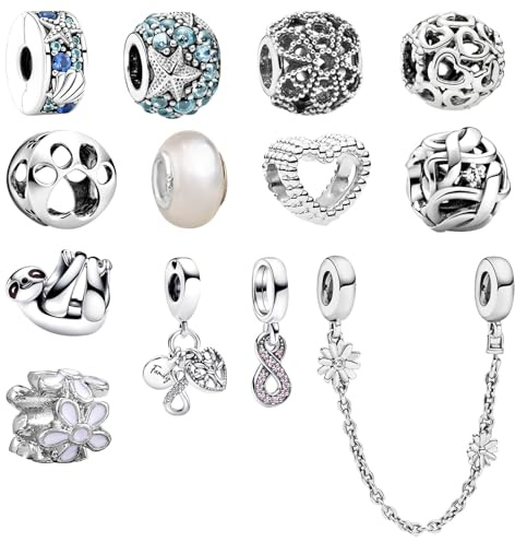 MLPKOI 13 Pezzo Charms per Bracciali Ciondoli per Collane, Charm cuori con lavorazione openwork, Charms Bracciali, Ciondolo in Charm Bead, con Bracciale e Collane Europei da Donna, per Donna Perline