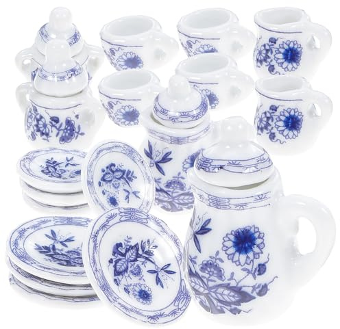ARTIBETTER Juego de Té Miniatura de Cerámica Azul Oscuro 15 Piezas para Casa de Muñecas, Accesorios Decorativos para Minicasas, Vajilla Miniatura Segura