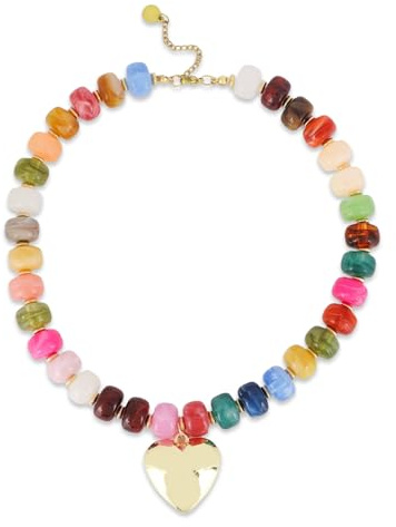 Mikovivi Grovt Färgglatt Pärlhalsband, Fluffigt Hjärtformat Halsband Choker i Hartspärlor Uttalandesmycken för Kvinnor Present