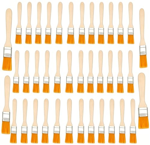 YPYMOD 40 Piezas Brochas Planas, Madera Cepillo de Pintura Set, Conjunto de Pinceles de Pelo de Nailon, para Pintura, Tintes, Barnices, Pegamentos y Bricolaje en el Hogar - 13 * 1.4 CM