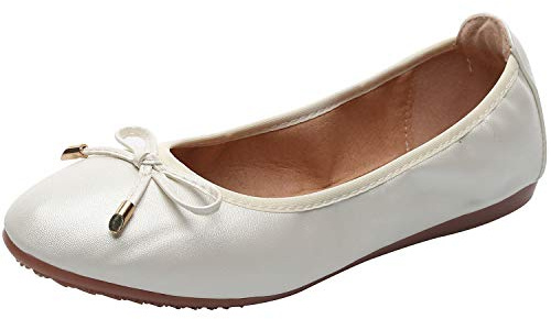 rismart Mujer Baile Ponerse Plano Bowknot Elegante Suave Bailarinas Zapatos SN02829(Blanco,EU39)